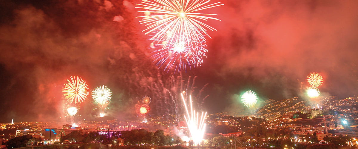 Bright and colourful firework display, Madeira